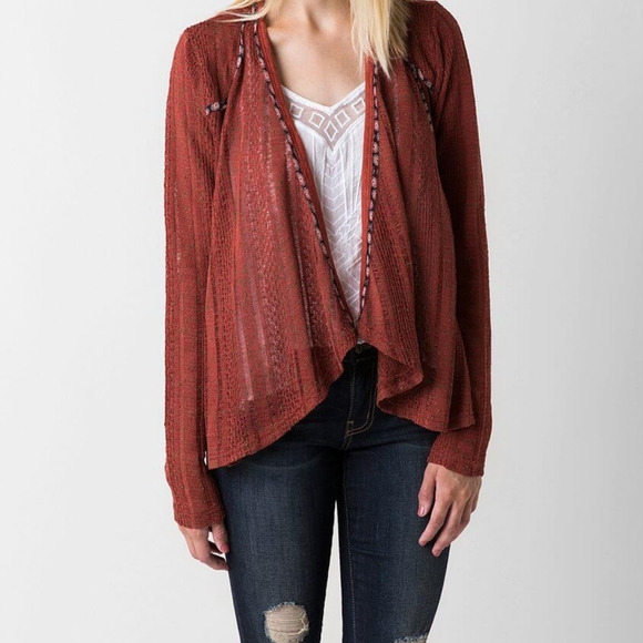Miss Me Sweaters - Miss Me Pieced Cardigan Rust Size Medium